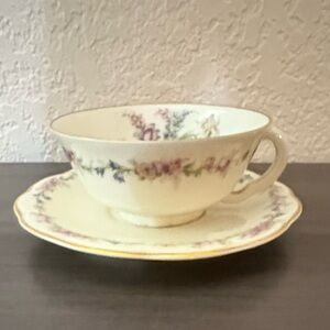 Theodore Haviland Limoges France Tea Cup and Saucer Floral Gold Trim Handle